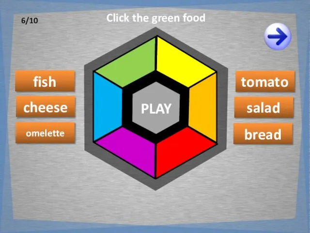 PLAY fish omelette salad cheese tomato bread Click the green food 6/10