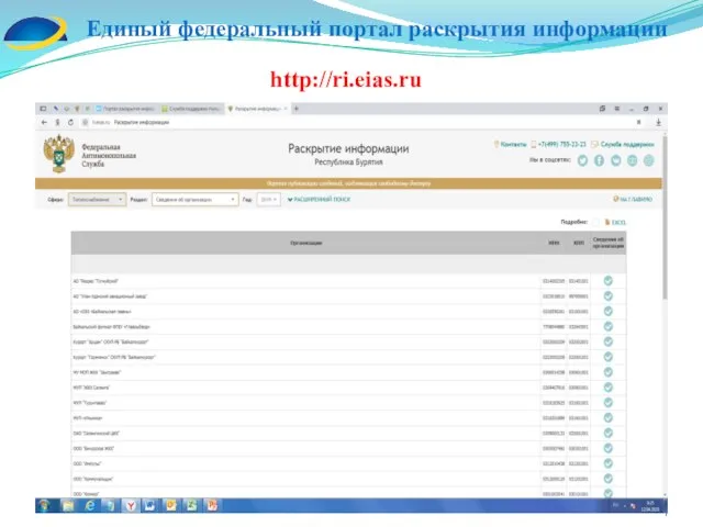 Единый федеральный портал раскрытия информации http://ri.eias.ru