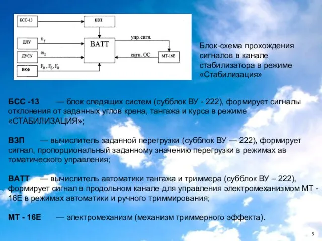 Блок-схема прохождения сигналов в канале стабилизатора в режиме «Стабилизация» БСС -13