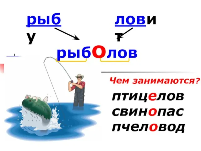 птицелов свинопас пчеловод Чем занимаются? рыбу ловит рыболов