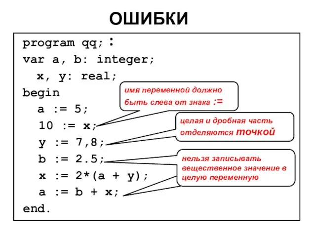 ОШИБКИ: