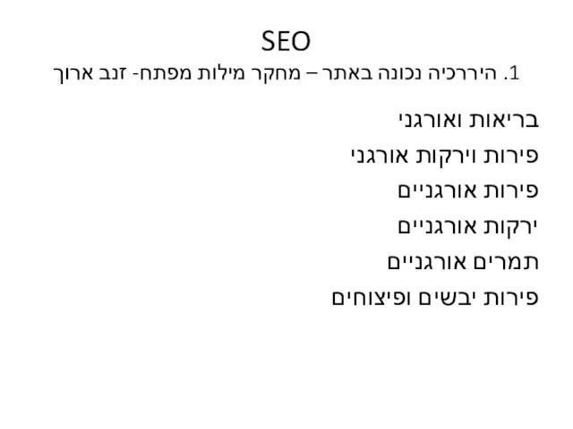 SEO 1. היררכיה נכונה באתר – מחקר מילות מפתח- זנב ארוך