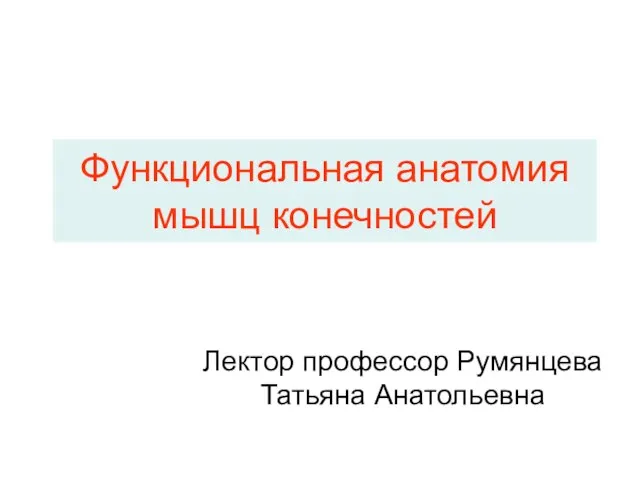 Функциональная анатомия мышц конечностей Лектор профессор Румянцева Татьяна Анатольевна