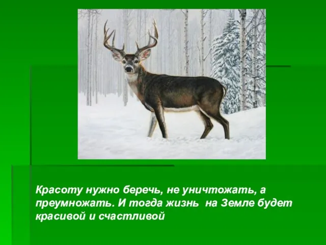 Красоту нужно беречь, не уничтожать, а преумножать. И тогда жизнь на Земле будет красивой и счастливой