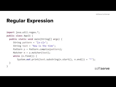 Regular Expression import java.util.regex.*; public class Appl1 { public static void