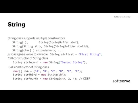 String String class supports multiple constructors String( ); - String(StringBuffer sbuf);