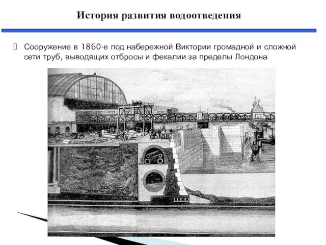 История развития водоотведения Сооружение в 1860-е под набережной Виктории громадной и