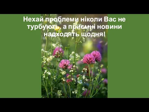 Нехай проблеми ніколи Вас не турбують, а приємні новини надходять щодня!