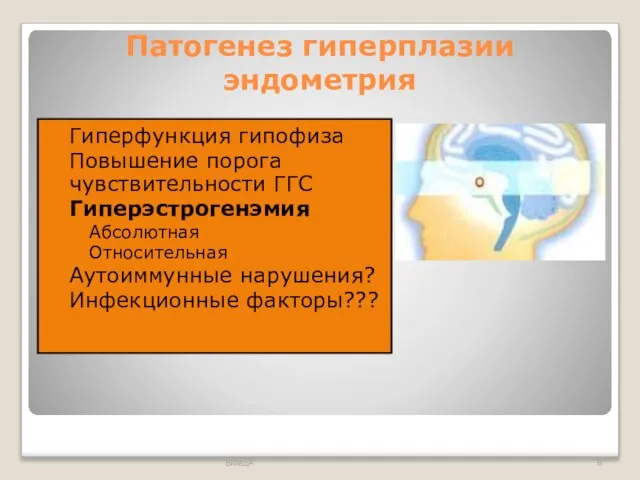 Патогенез гиперплазии эндометрия Гиперфункция гипофиза Повышение порога чувствительности ГГС Гиперэстрогенэмия Абсолютная