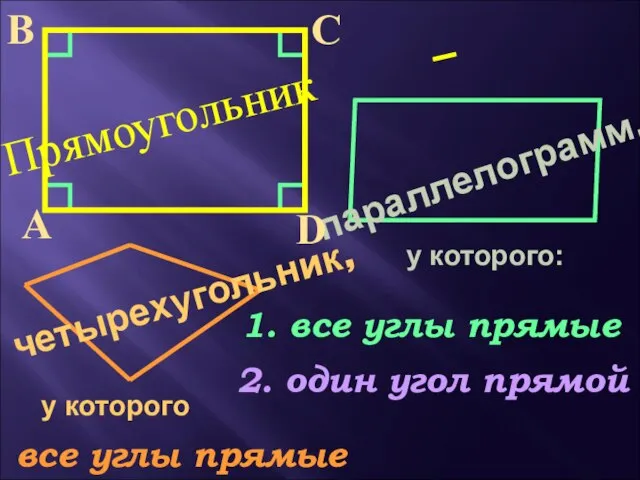 параллелограмм, А С D 1. все углы прямые у которого: все