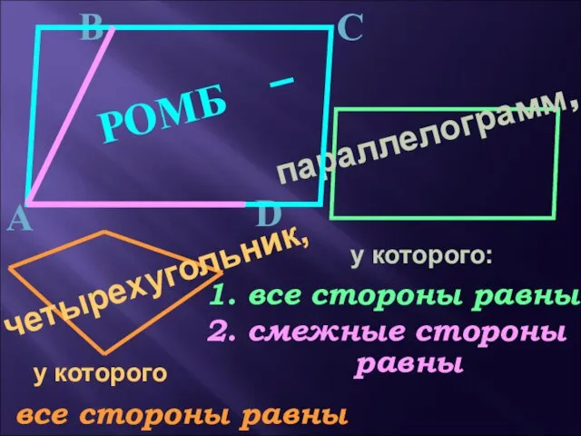 С D 1. все стороны равны у которого: все стороны равны