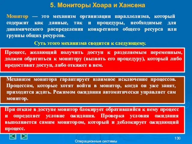 Операционные системы 5. Мониторы Хоара и Хансена Монитор — это механизм