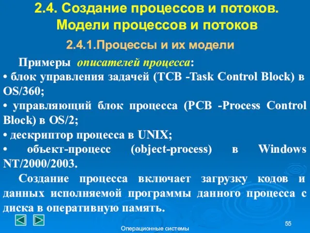 Операционные системы 2.4. Создание процессов и потоков. Модели процессов и потоков