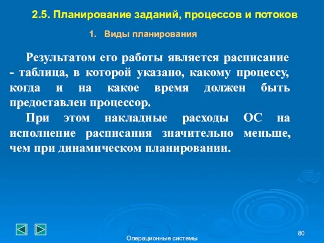 Операционные системы 2.5. Планирование заданий, процессов и потоков Виды планирования Результатом