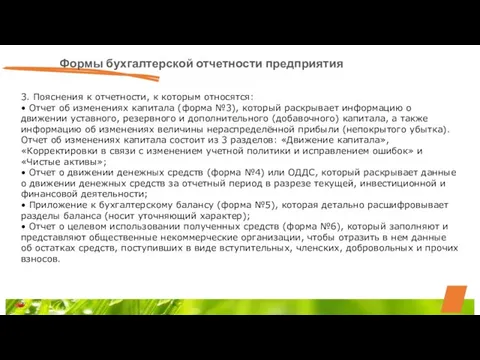 Формы бухгалтерской отчетности предприятия 3. Пояснения к отчетности, к которым относятся: