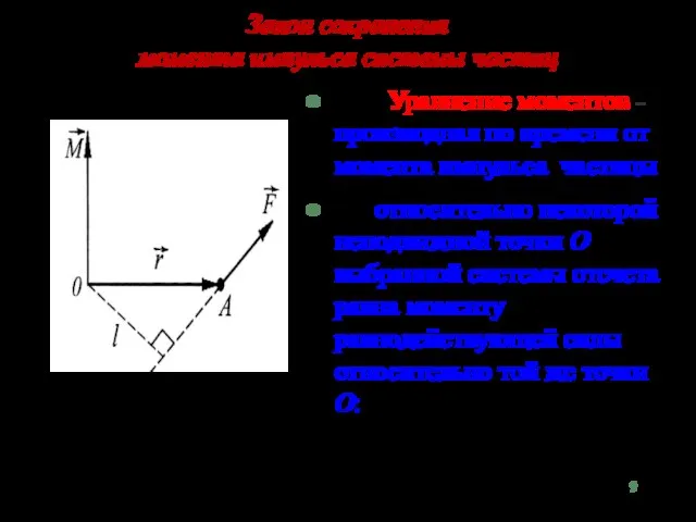Закон сохранения момента импульса системы частиц Уравнение моментов - производная по