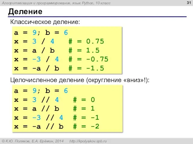 Деление Классическое деление: a = 9; b = 6 x =