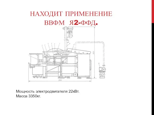 НАХОДИТ ПРИМЕНЕНИЕ ВВФМ Я2-ФФД. Мощность электродвигателя 22кВт. Масса 3350кг.