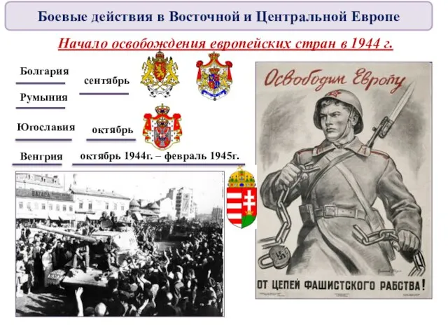 Начало освобождения европейских стран в 1944 г. Болгария Румыния сентябрь Югославия