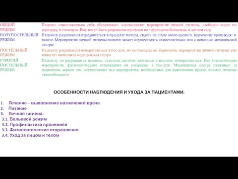 ОСОБЕННОСТИ НАБЛЮДЕНИЯ И УХОДА ЗА ПАЦИЕНТАМИ: Лечение – выполнение назначений врача