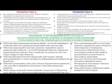 ПРОФИЛАКТИКА Л.: Предупреждение лептоспироза у людей предусматривает проведение комплекса гигиенических и