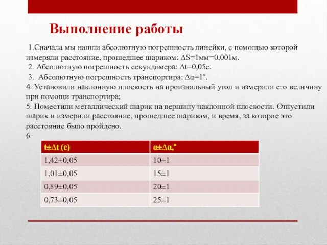 Выполнение работы 1.Сначала мы нашли абсолютную погрешность линейки, с помощью которой