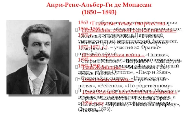 Анри-Рене-Альбер-Ги де Мопассан (1850—1893) 1863 г. – обучение в духовной семинарии.