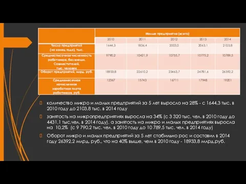 количество микро и малых предприятий за 5 лет выросло на 28%