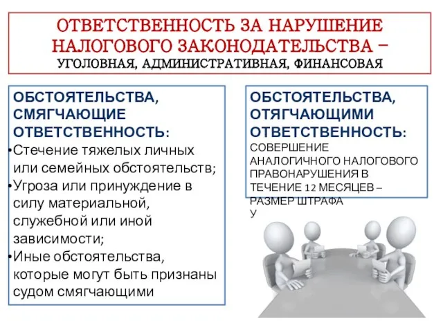 ОТВЕТСТВЕННОСТЬ ЗА НАРУШЕНИЕ НАЛОГОВОГО ЗАКОНОДАТЕЛЬСТВА – УГОЛОВНАЯ, АДМИНИСТРАТИВНАЯ, ФИНАНСОВАЯ ОБСТОЯТЕЛЬСТВА, СМЯГЧАЮЩИЕ