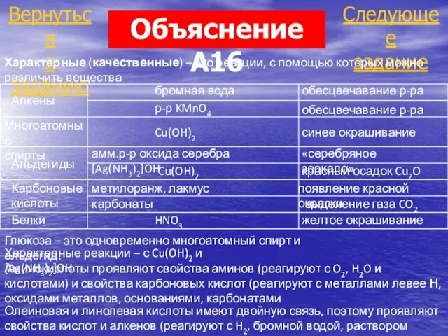 Следующее задание Вернуться к заданию Объяснение А16 Характерные (качественные) – это