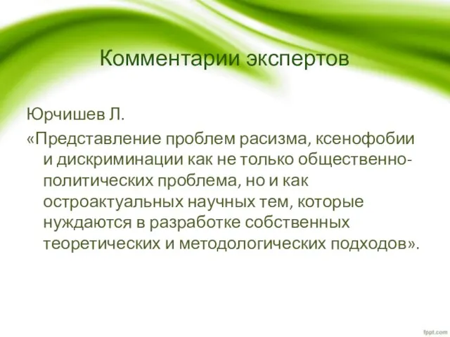 Комментарии экспертов Юрчишев Л. «Представление проблем расизма, ксенофобии и дискриминации как