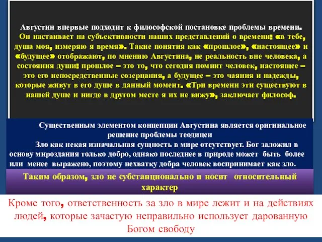 Августин впервые подходит к философской постановке проблемы времени. Он настаивает на