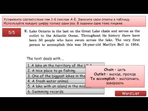 Установите соответствие тем 1-6 текстам А-Е. Занесите свои ответы в таблицу.