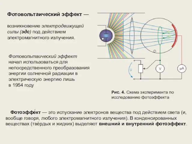 Рис. 4. Схема эксперимента по исследованию фотоэффекта Фотоэффе́кт — это испускание