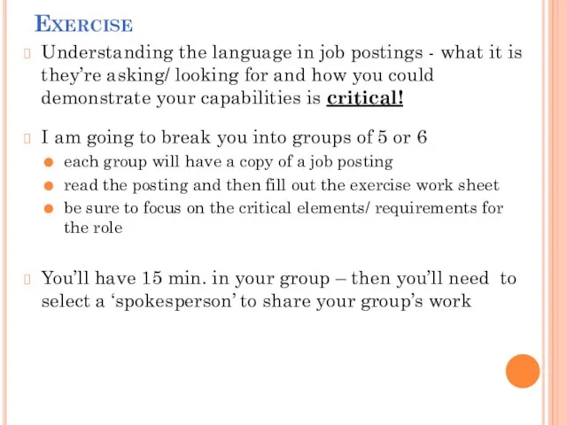 Exercise Understanding the language in job postings - what it is