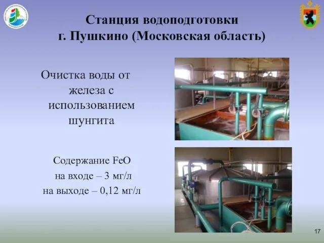 Станция водоподготовки г. Пушкино (Московская область) Содержание FeO на входе –