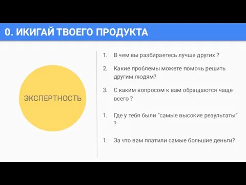 0. ИКИГАЙ ТВОЕГО ПРОДУКТА В чем вы разбираетесь лучше других ?