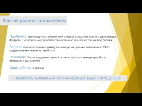 Задача: проанализировать работу менеджера на предмет выполнения KPI по подержанным и