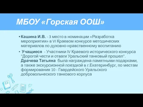 МБОУ «Горская ООШ» Кашина И.В. - 3 место в номинации «Разработка