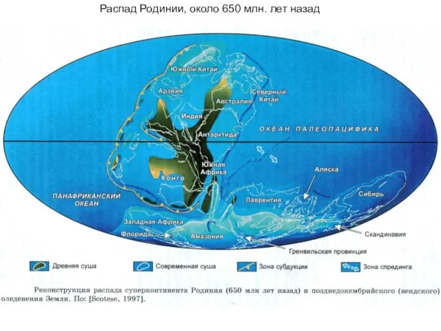 Распад Родинии, около 650 млн. лет назад