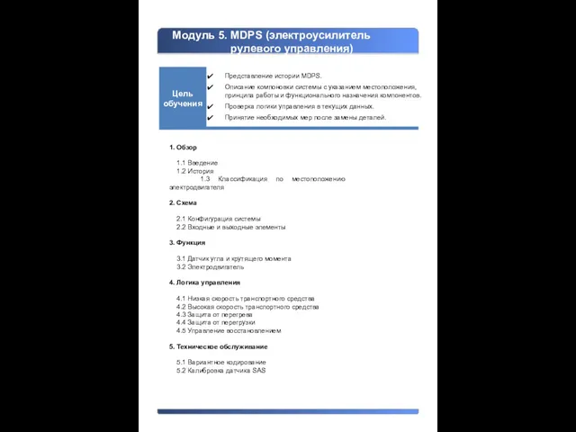 Модуль 5. MDPS (электроусилитель рулевого управления) 1. Обзор 1.1 Введение 1.2