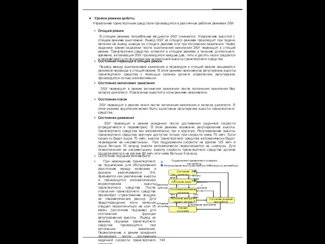 Управление транспортным средством производится в различных рабочих режимах ЭБУ. Уровни режима