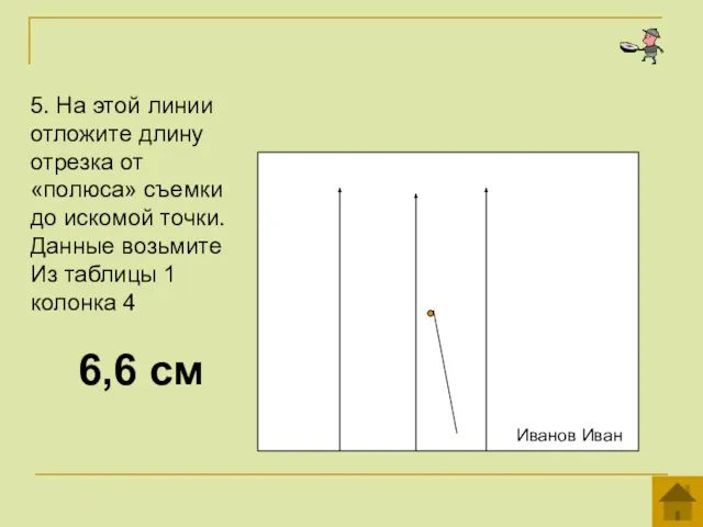 5. На этой линии отложите длину отрезка от «полюса» съемки до