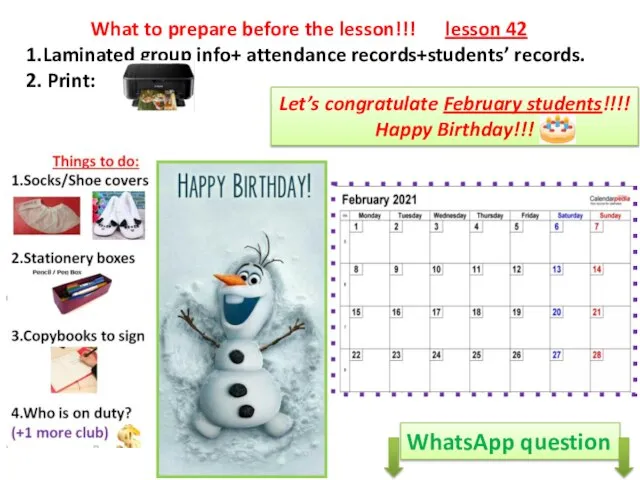 What to prepare before the lesson!!! lesson 42 1.Laminated group info+