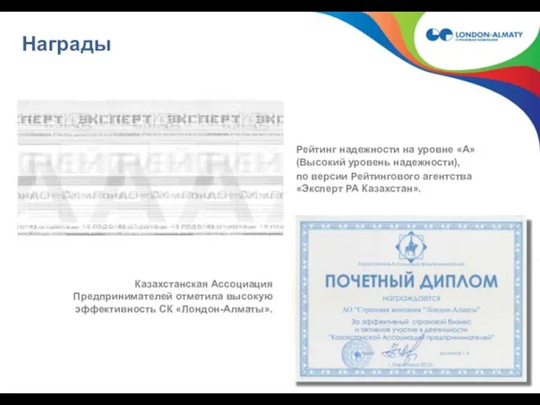 Награды Рейтинг надежности на уровне «А» (Высокий уровень надежности), по версии