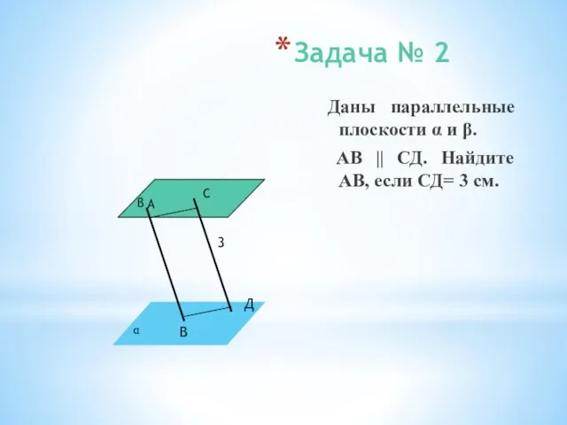Задача № 2 Даны параллельные плоскости α и β. АВ ||