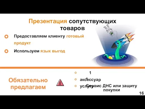 Презентация сопутствующих товаров Обязательно предлагаем 1 аксессуар 1 услугу Сервис ДНС