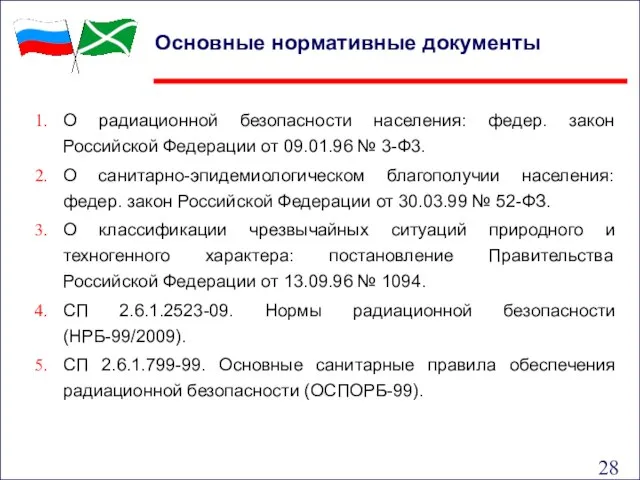 Основные нормативные документы О радиационной безопасности населения: федер. закон Российской Федерации