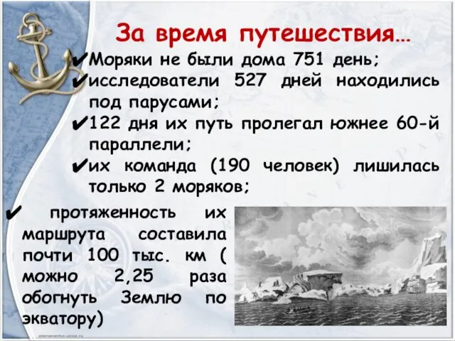 За время путешествия… Моряки не были дома 751 день; исследователи 527