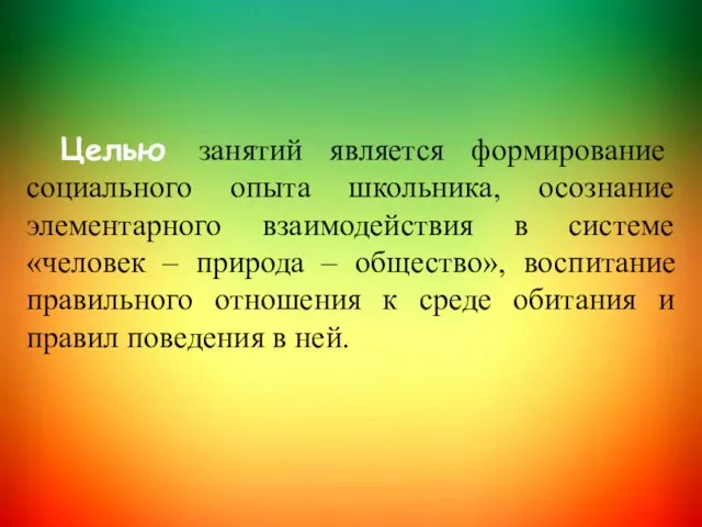 Целью занятий является формирование социального опыта школьника, осознание элементарного взаимодействия в